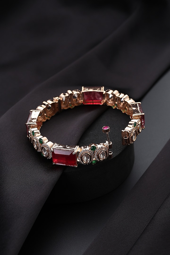 Rose Gold Finish Red Kundan Polki Openable Kada by Swabhimann Jewellery at Pernia's Pop Up Shop
