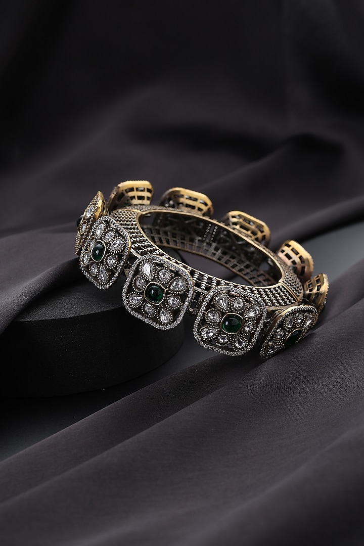 Gold Finish Green Kundan Polki Openable Kada by Swabhimann Jewellery at Pernia's Pop Up Shop