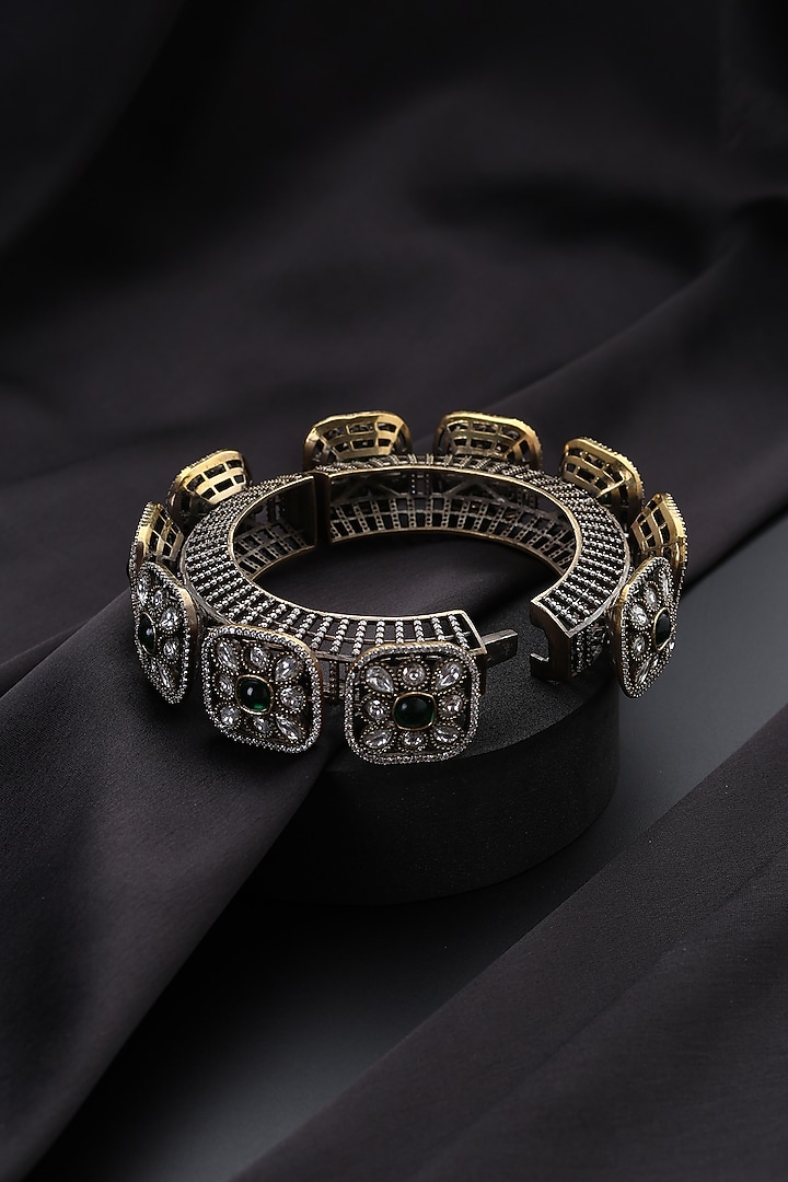 Gold Finish Green Kundan Polki Openable Kada by Swabhimann Jewellery at Pernia's Pop Up Shop