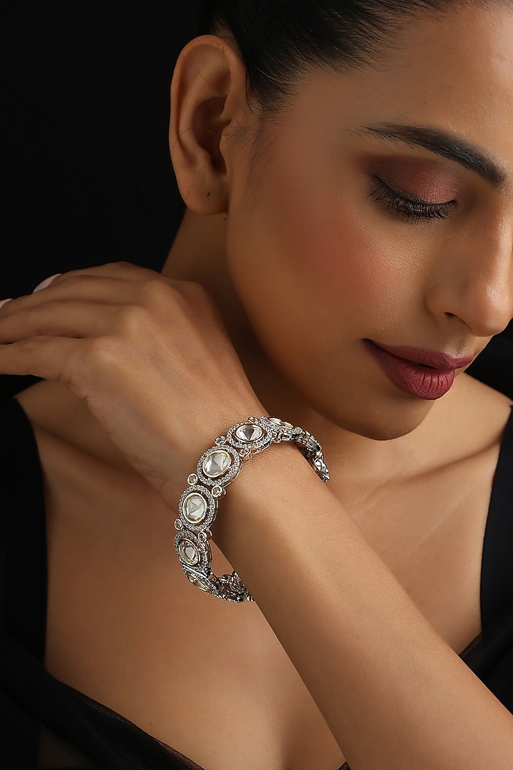 White Finish Kundan Polki Openable Kada by Swabhimann Jewellery at Pernia's Pop Up Shop
