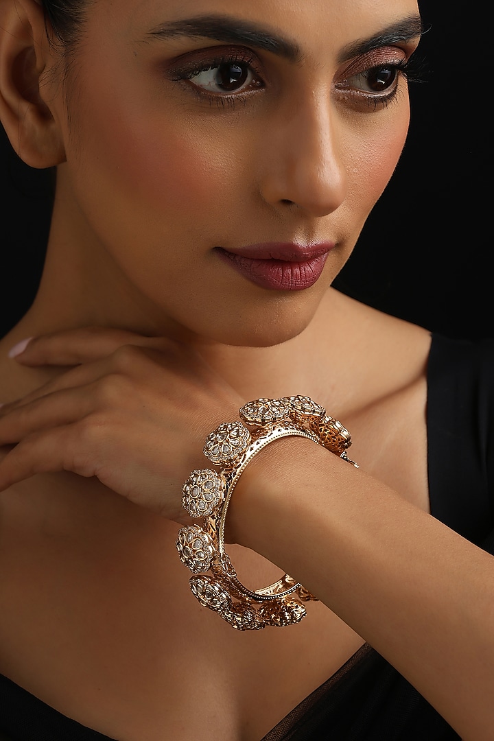 Rose Gold Finish Kundan Polki Openable Kada by Swabhimann Jewellery at Pernia's Pop Up Shop