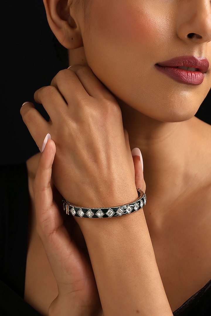 Gold Finish Green Kundan Polki Openable Kada by Swabhimann Jewellery at Pernia's Pop Up Shop