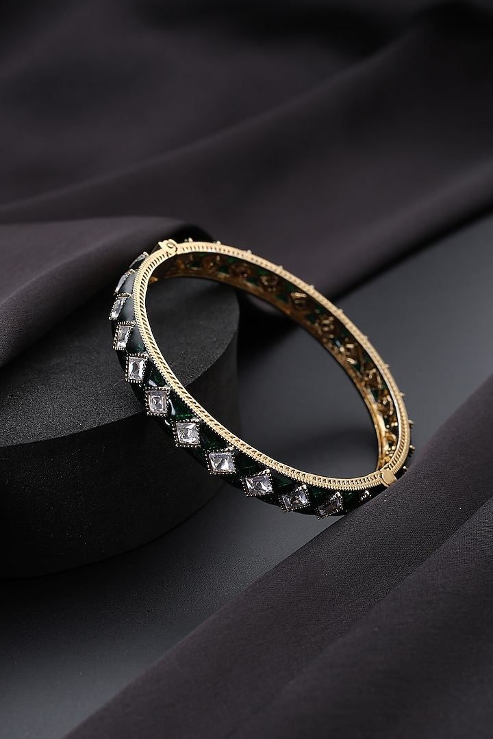 Gold Finish Green Kundan Polki Openable Kada by Swabhimann Jewellery at Pernia's Pop Up Shop
