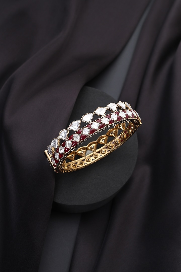Gold Finish Red Kundan Polki Openable Kada by Swabhimann Jewellery at Pernia's Pop Up Shop