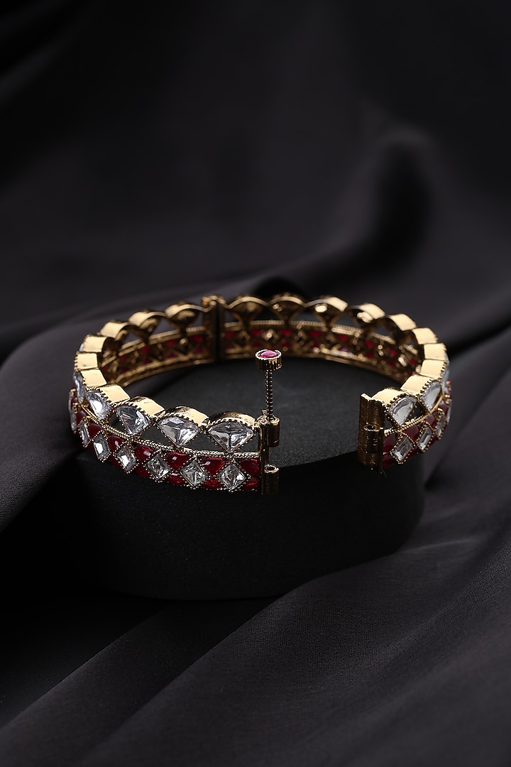 Gold Finish Red Kundan Polki Openable Kada by Swabhimann Jewellery at Pernia's Pop Up Shop