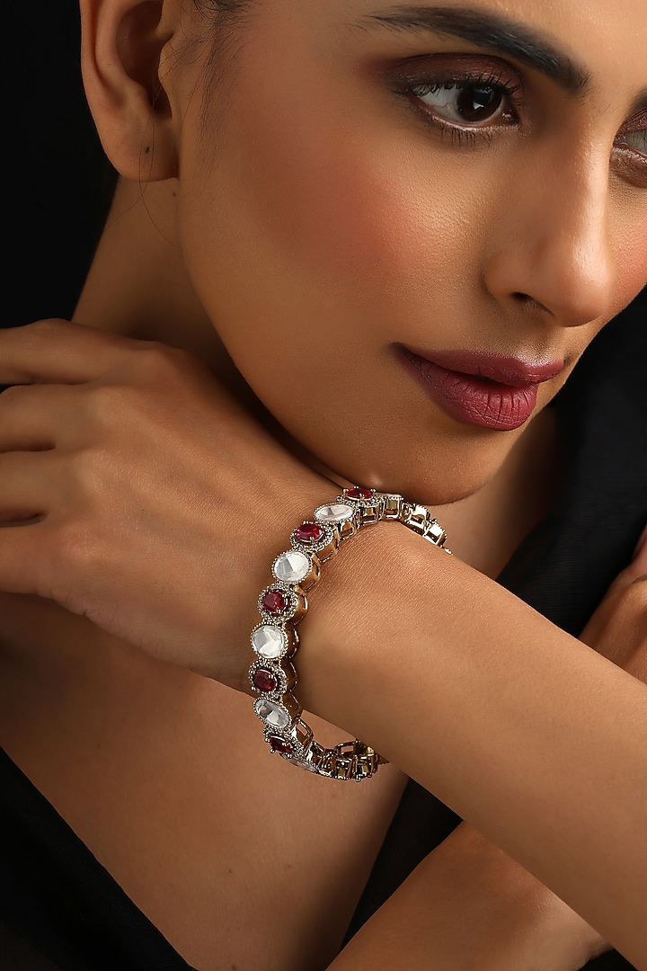 Gold Finish Red Kundan Polki Openable Kada by Swabhimann Jewellery at Pernia's Pop Up Shop