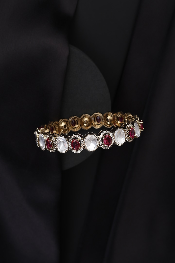 Gold Finish Red Kundan Polki Openable Kada by Swabhimann Jewellery at Pernia's Pop Up Shop