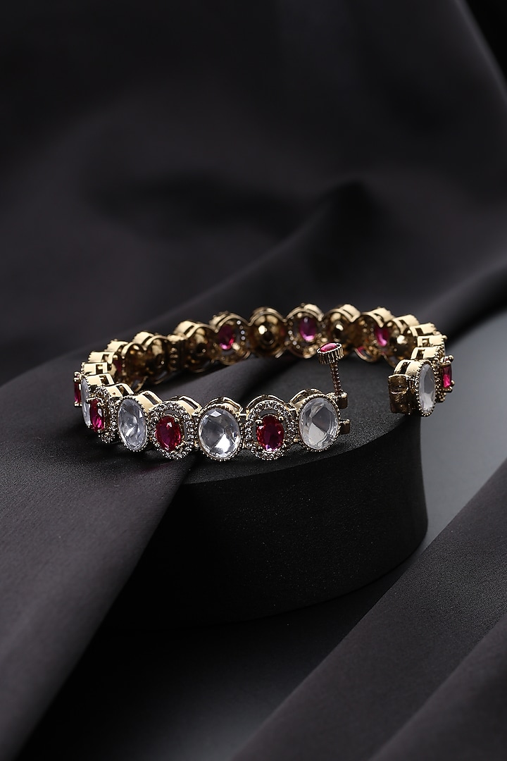 Gold Finish Red Kundan Polki Openable Kada by Swabhimann Jewellery at Pernia's Pop Up Shop