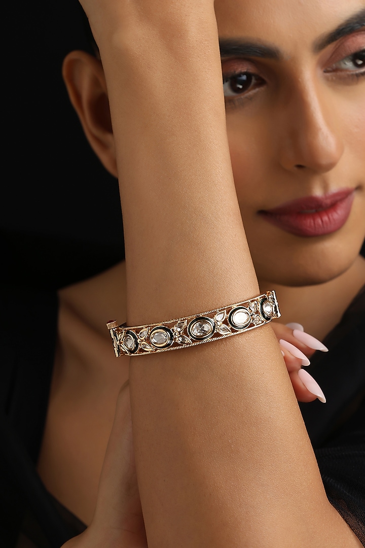 Rose Gold Finish Green Kundan Polki Openable Kada by Swabhimann Jewellery at Pernia's Pop Up Shop