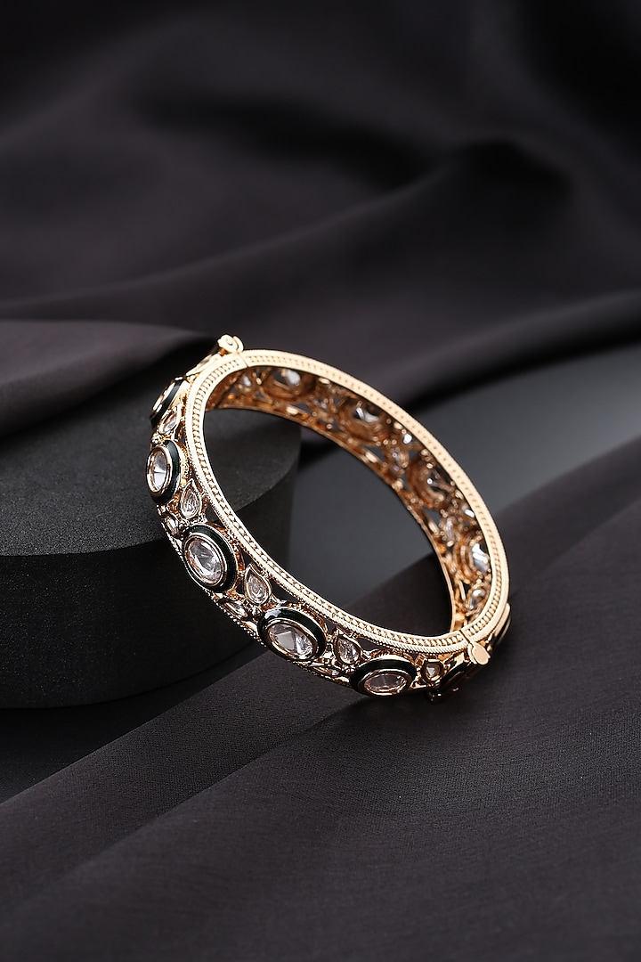 Rose Gold Finish Green Kundan Polki Openable Kada by Swabhimann Jewellery at Pernia's Pop Up Shop