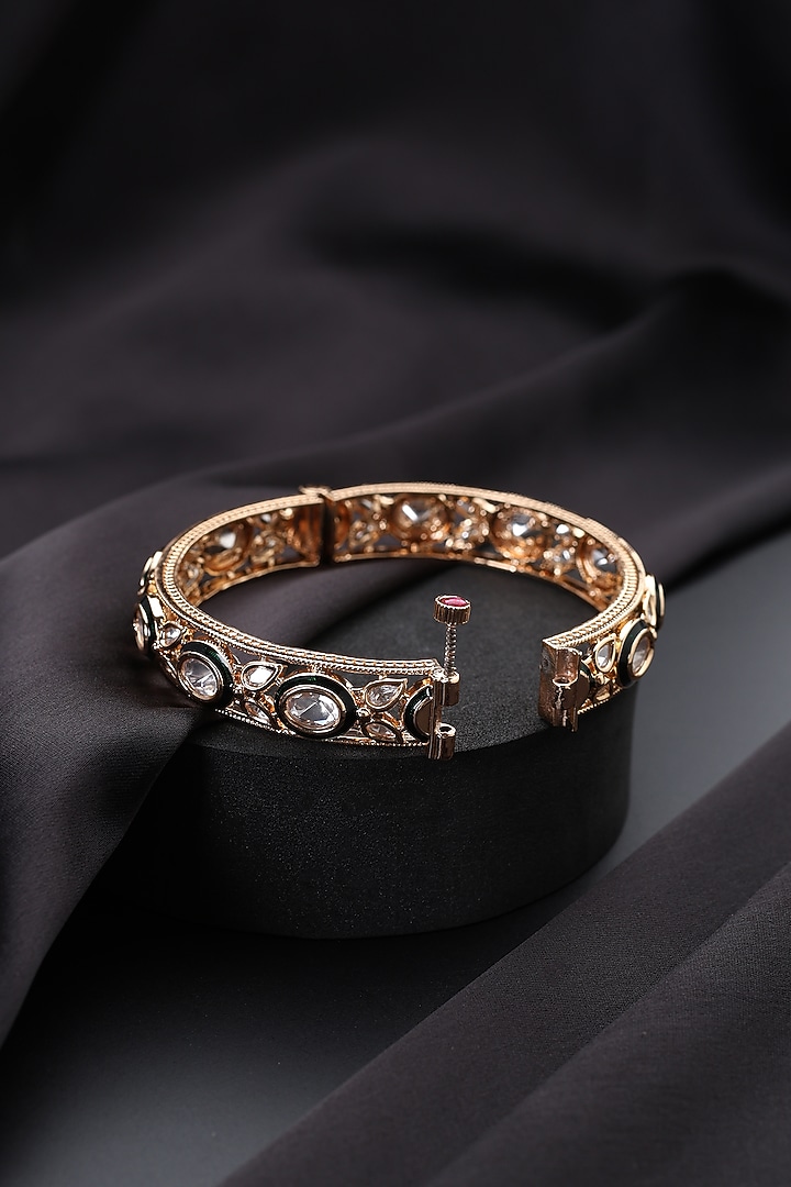 Rose Gold Finish Green Kundan Polki Openable Kada by Swabhimann Jewellery at Pernia's Pop Up Shop