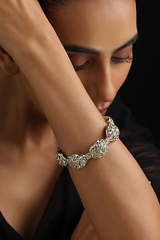 Rose Gold Finish Kundan Polki Openable Kada by Swabhimann Jewellery