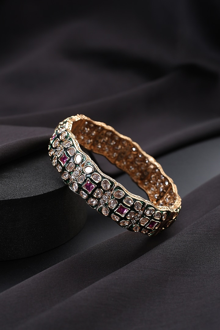 Gold Finish Multi-Colored Kundan Polki Openable Kada by Swabhimann Jewellery at Pernia's Pop Up Shop