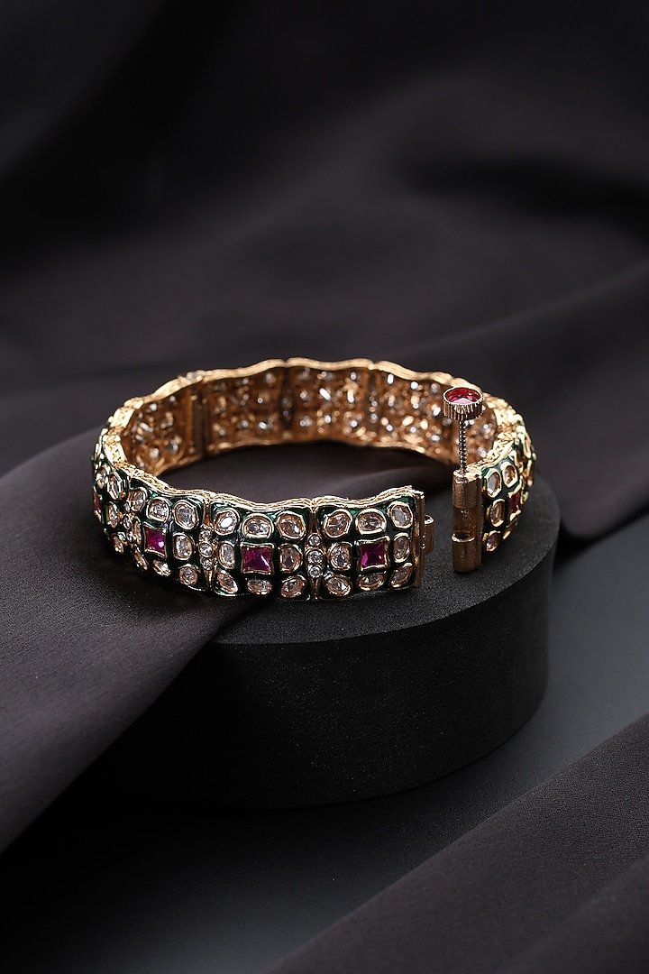 Gold Finish Multi-Colored Kundan Polki Openable Kada by Swabhimann Jewellery at Pernia's Pop Up Shop