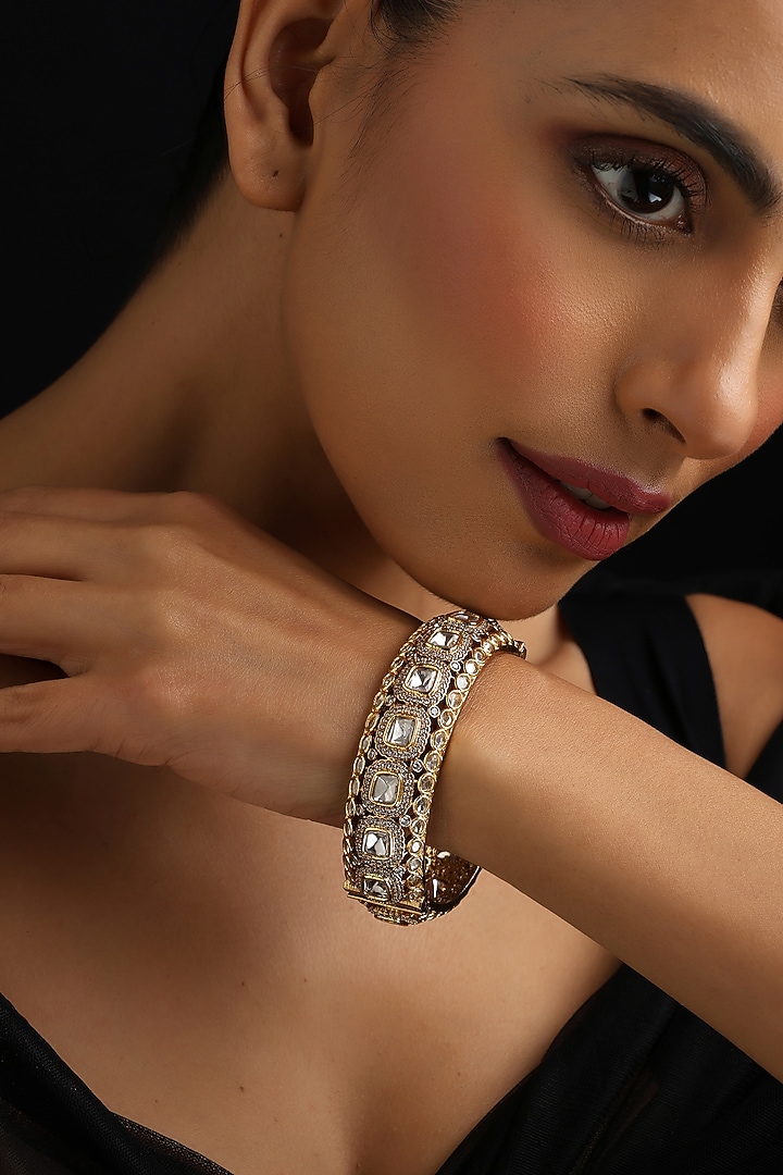 Gold Finish Kundan Polki Openable Kada by Swabhimann Jewellery at Pernia's Pop Up Shop