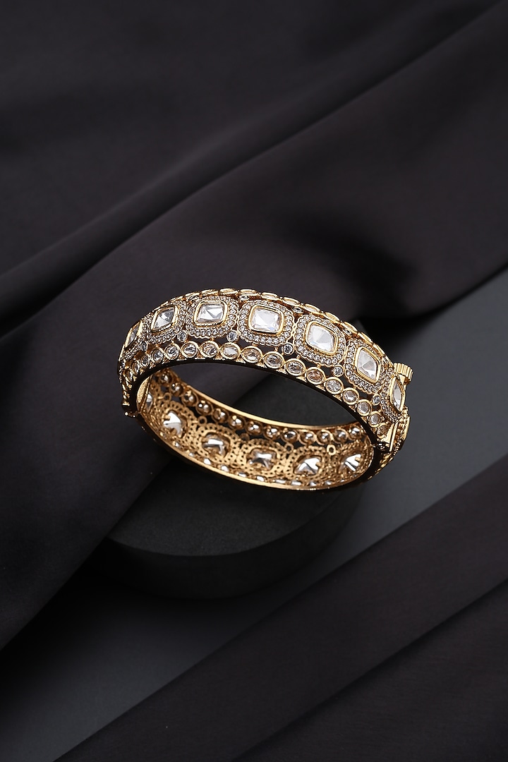 Gold Finish Kundan Polki Openable Kada by Swabhimann Jewellery at Pernia's Pop Up Shop