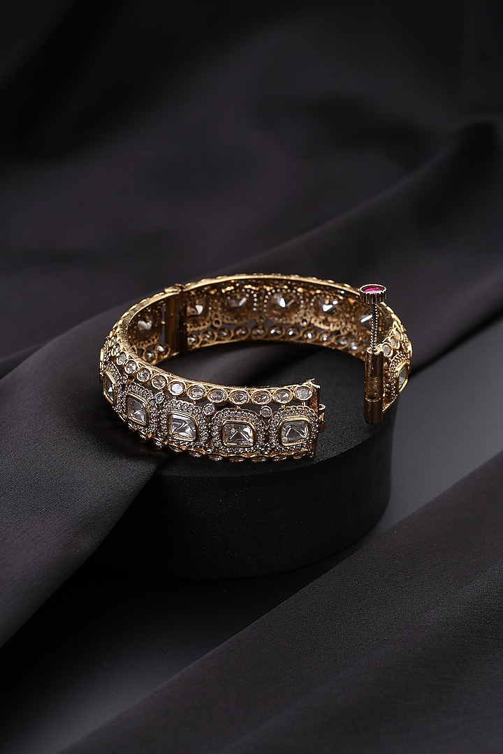 Gold Finish Kundan Polki Openable Kada by Swabhimann Jewellery at Pernia's Pop Up Shop