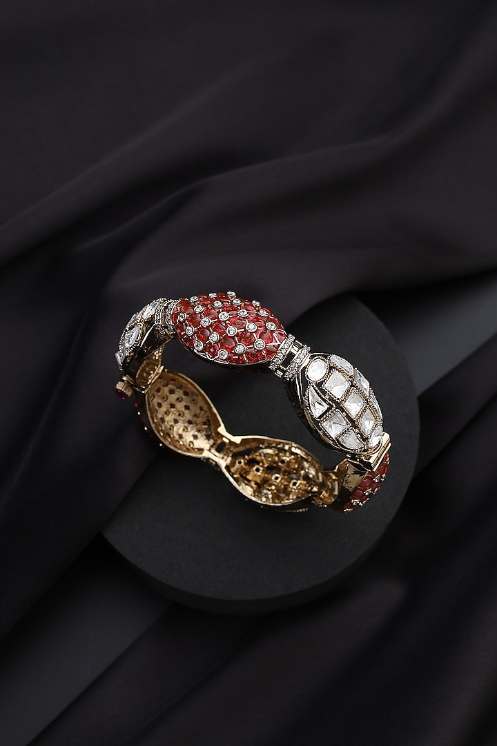 Gold Finish Red Kundan Polki Openable Kada by Swabhimann Jewellery at Pernia's Pop Up Shop