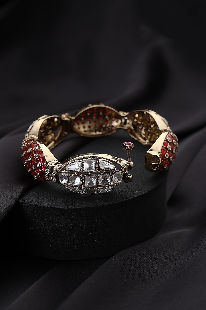 Gold Finish Red Kundan Polki Openable Kada by Swabhimann Jewellery at Pernia's Pop Up Shop