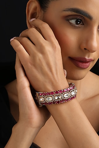Gold Finish Red Kundan Polki Openable Kada by Swabhimann Jewellery