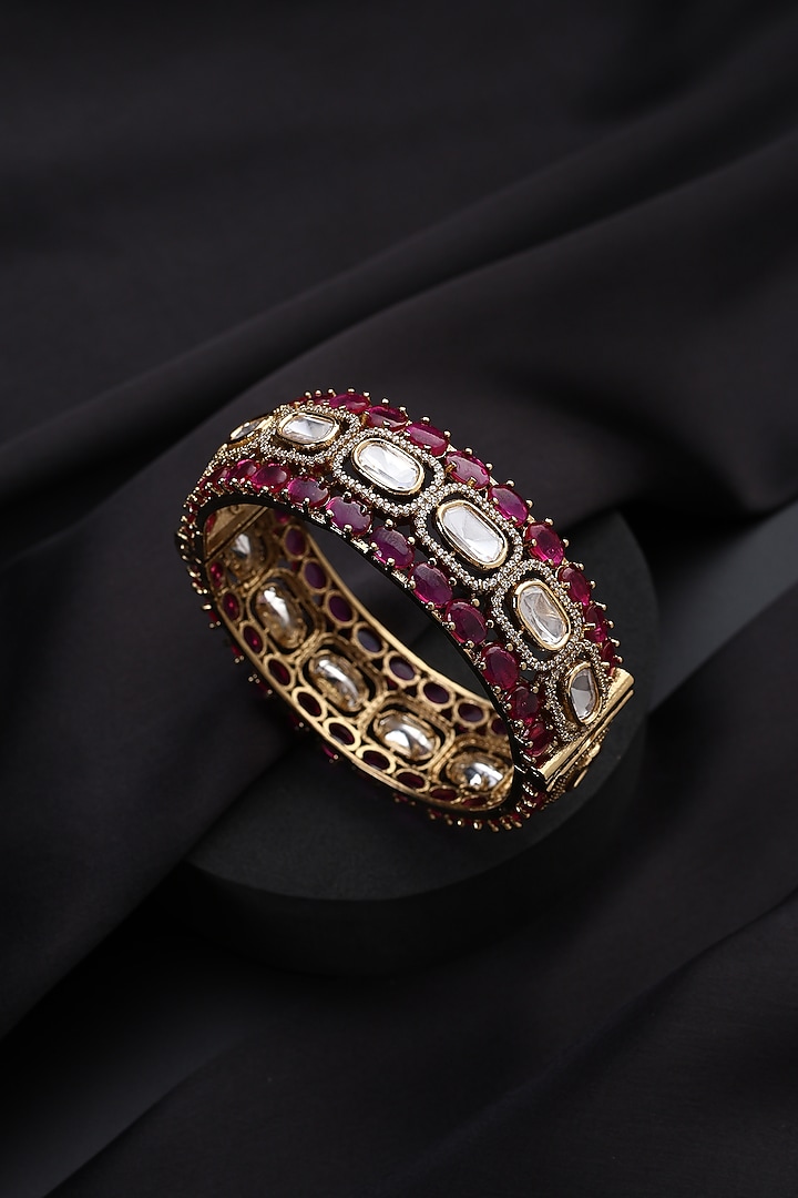 Gold Finish Red Kundan Polki Openable Kada by Swabhimann Jewellery at Pernia's Pop Up Shop