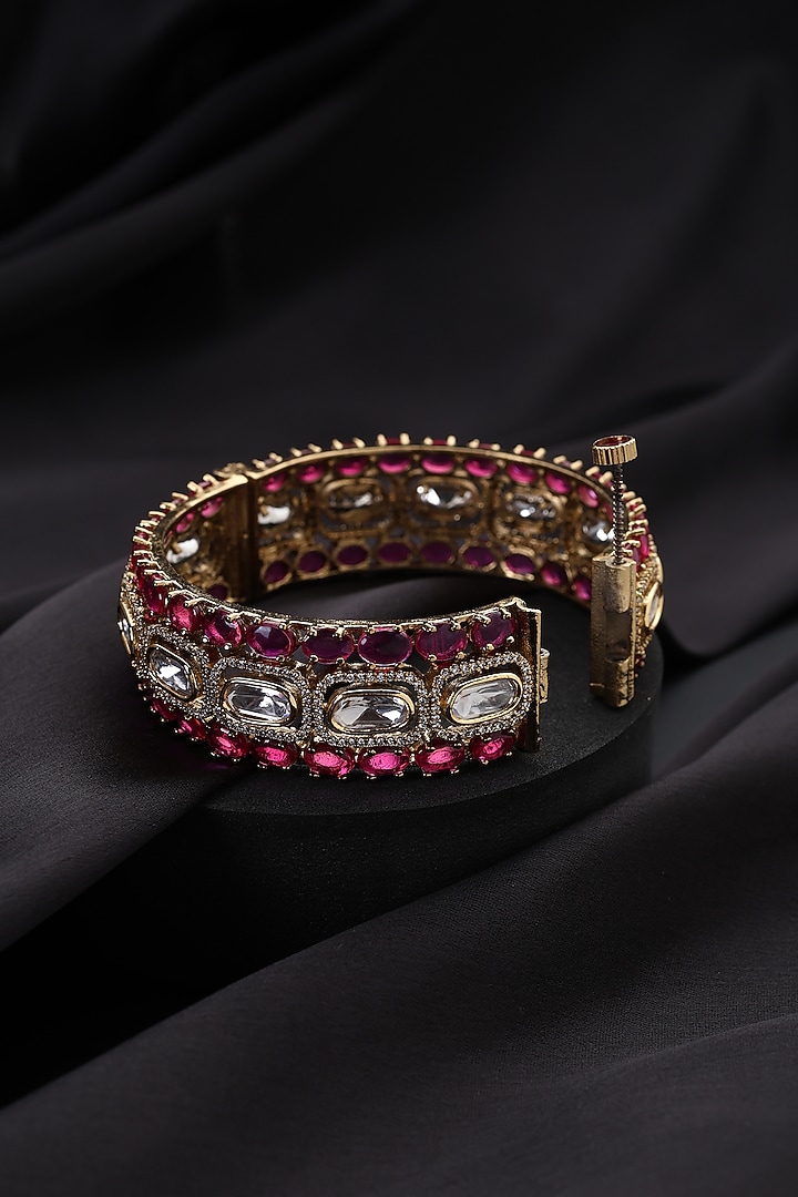 Gold Finish Red Kundan Polki Openable Kada by Swabhimann Jewellery at Pernia's Pop Up Shop