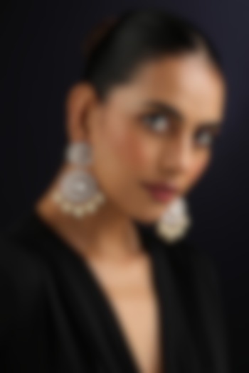 Rose Gold Finish White Kundan Polki & Pearl Dangler Earrings by Swabhimann Jewellery at Pernia's Pop Up Shop