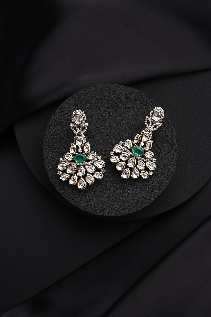 Gold Finish Green Kundan Polki Dangler Earrings by Swabhimann Jewellery at Pernia's Pop Up Shop