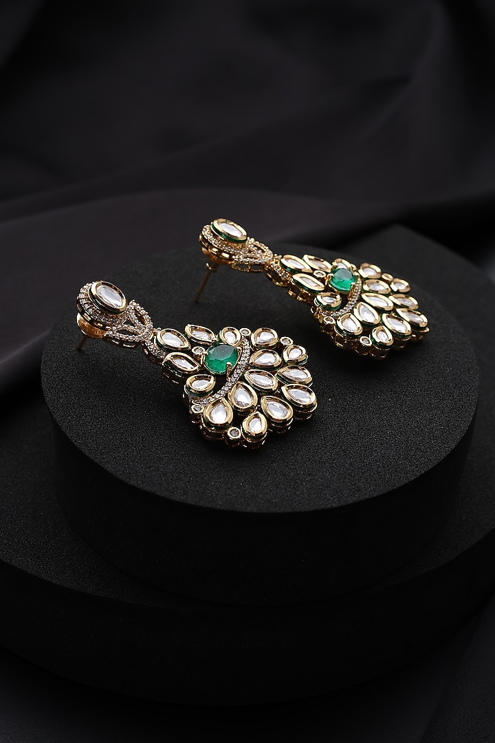 Gold Finish Green Kundan Polki Dangler Earrings by Swabhimann Jewellery at Pernia's Pop Up Shop