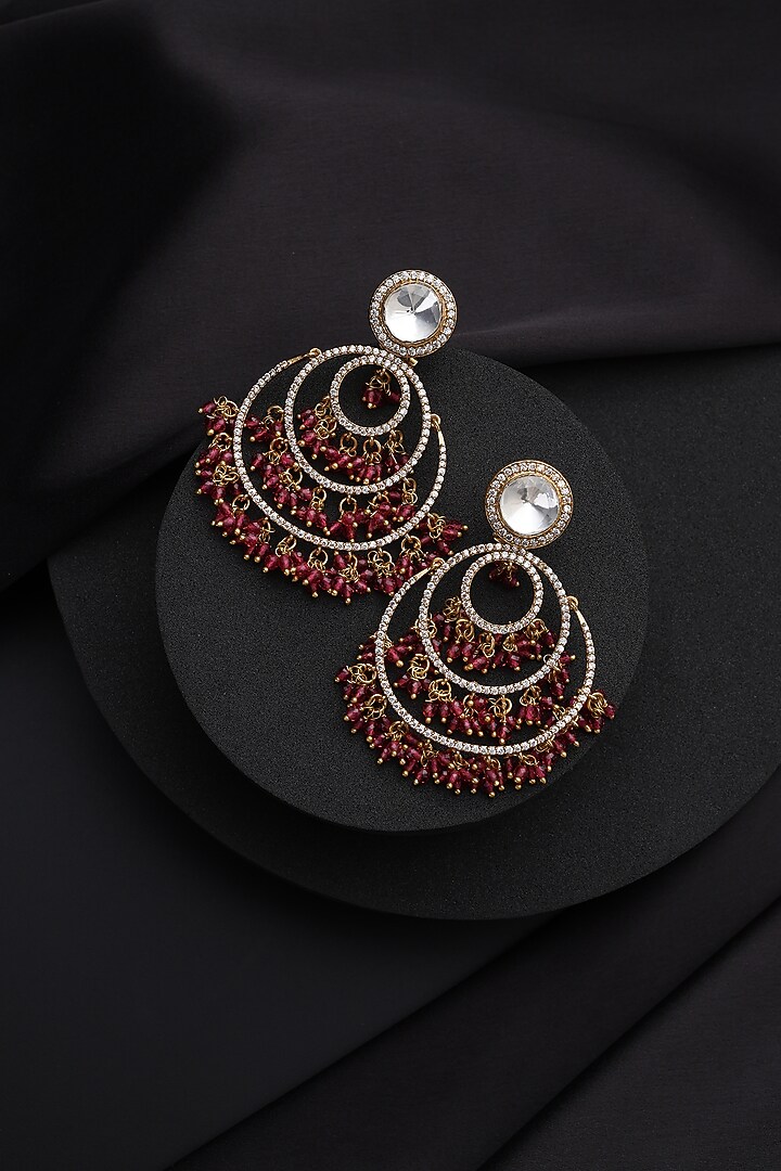 Gold Finish Red Kundan Polki Chandbali Earrings by Swabhimann Jewellery at Pernia's Pop Up Shop