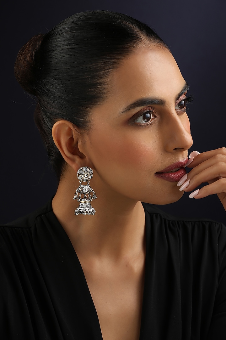 White Finish Kundan Polki Jhumka Earrings by Swabhimann Jewellery at Pernia's Pop Up Shop