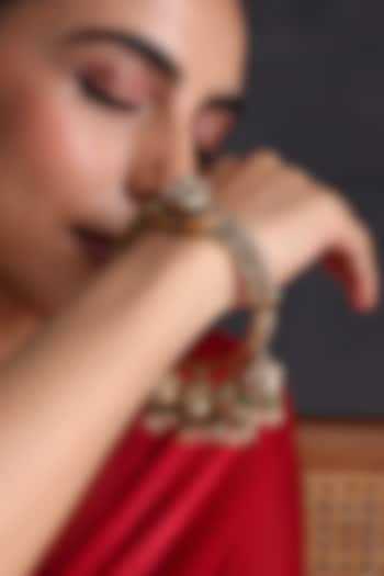 Gold Finish Green Kundan Polki Handcrafted Kada by Swabhimann Jewellery at Pernia's Pop Up Shop