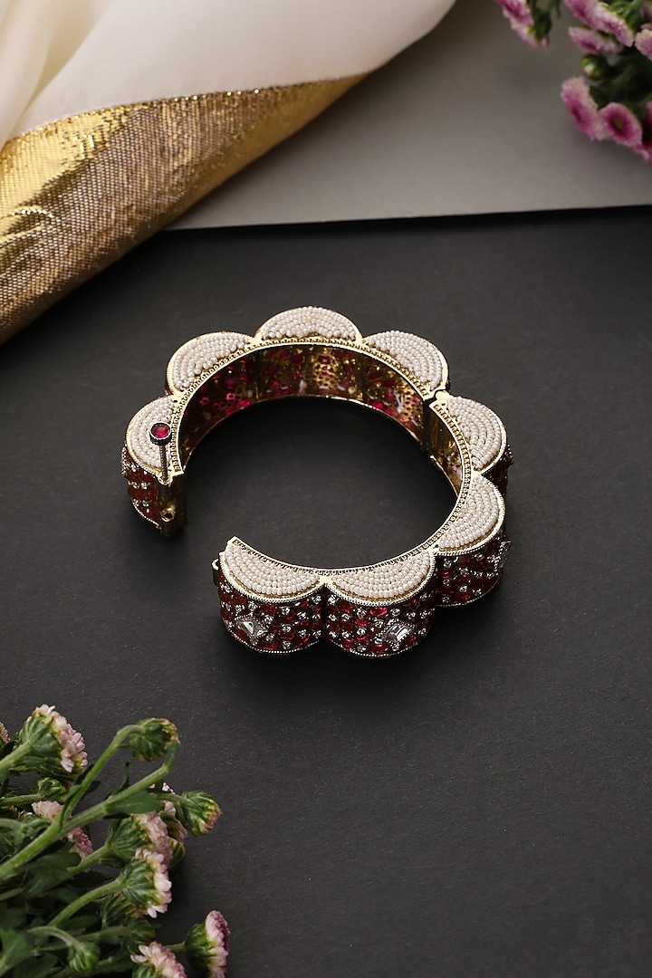 Gold Finish Red Kundan Polki Handcrafted Kada by Swabhimann Jewellery at Pernia's Pop Up Shop