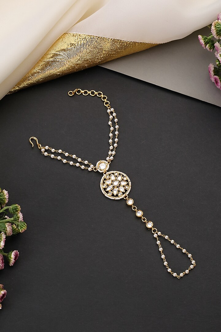 Gold Finish Kundan Polki Handcrafted Haathphool by Swabhimann Jewellery at Pernia's Pop Up Shop