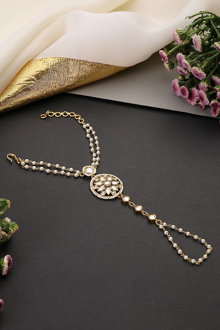 Gold Finish Kundan Polki Handcrafted Haathphool by Swabhimann Jewellery at Pernia's Pop Up Shop