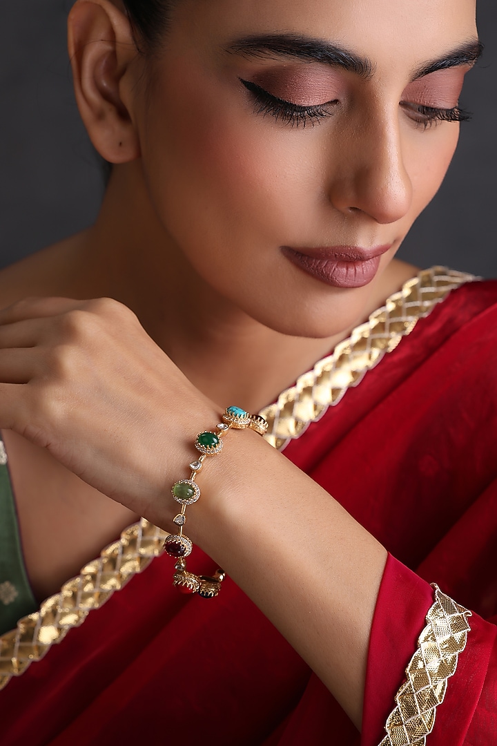Gold Finish Multi-Colored Kundan Polki Handcrafted Bangle by Swabhimann Jewellery at Pernia's Pop Up Shop