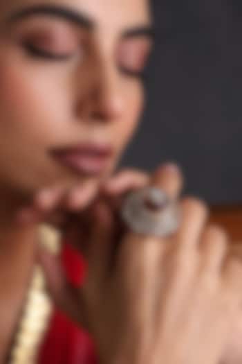 Gold Finish Kundan Polki & Ruby Stone Handcrafted Adjustable Ring by Swabhimann Jewellery at Pernia's Pop Up Shop