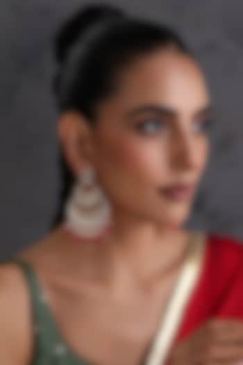 Gold Finish Red Kundan Polki Handcrafted Chandbali Earrings by Swabhimann Jewellery at Pernia's Pop Up Shop