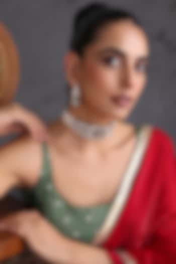 Gold Finish Red & Green Kundan Polki Choker Necklace Set by Swabhimann Jewellery at Pernia's Pop Up Shop