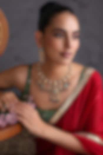 Gold Finish Multi-Colored Kundan Polki Handcrafted Temple Necklace Set by Swabhimann Jewellery at Pernia's Pop Up Shop