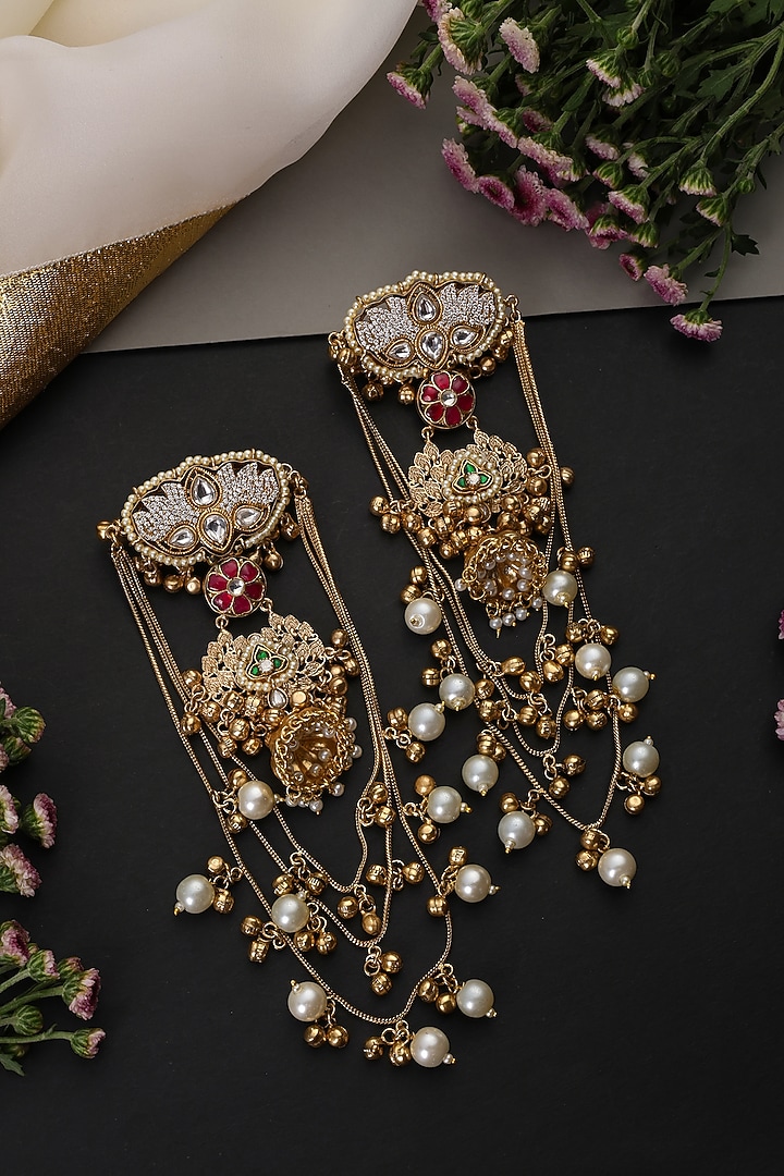 Gold Finish Multi-Colored Kundan Polki Handcrafted Dangler Earrings by Swabhimann Jewellery at Pernia's Pop Up Shop