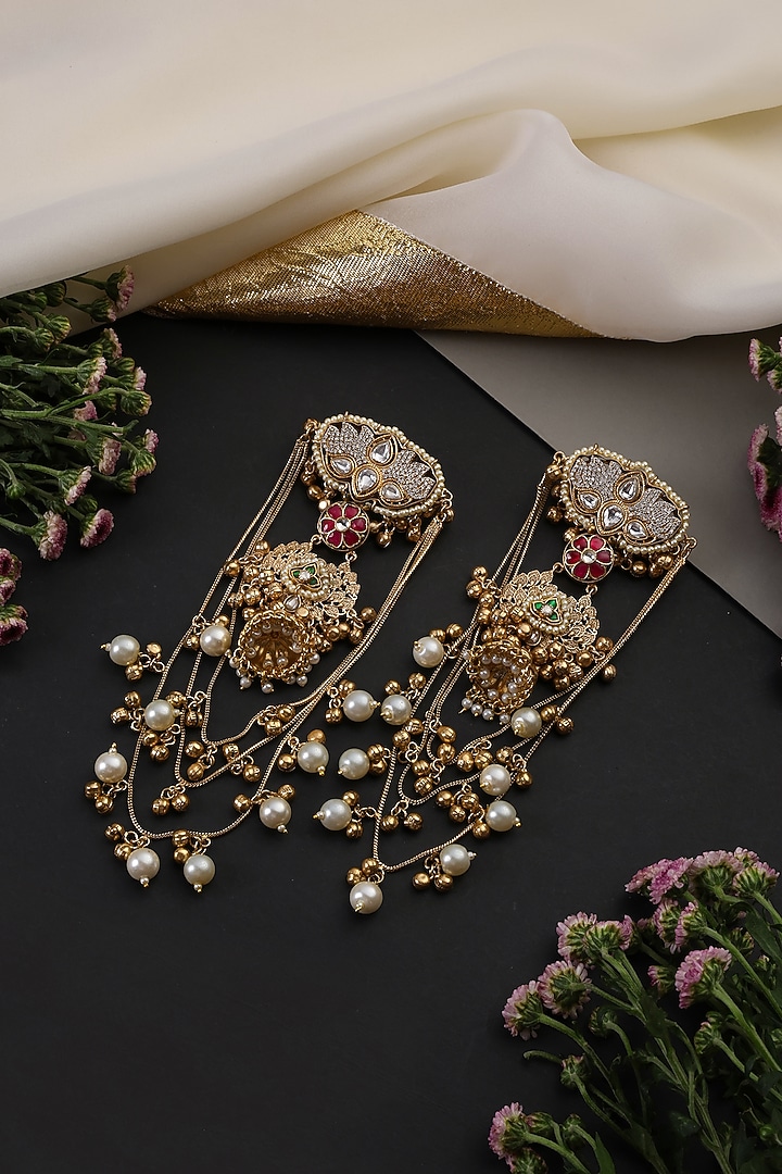 Gold Finish Multi-Colored Kundan Polki Handcrafted Dangler Earrings by Swabhimann Jewellery at Pernia's Pop Up Shop