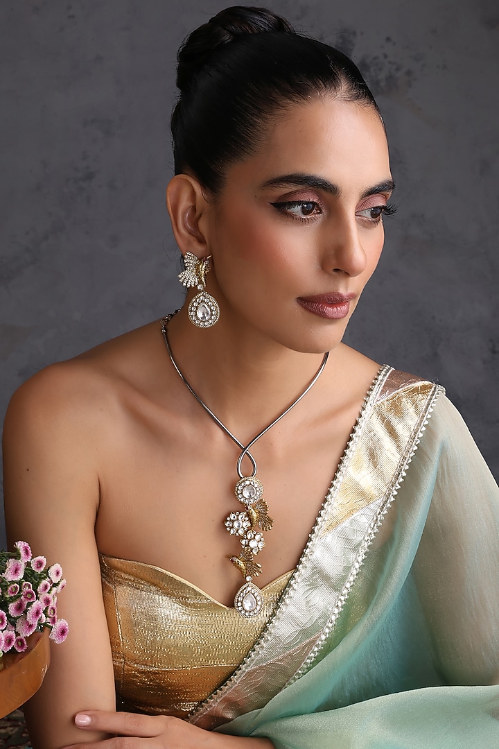 Gold Finish Kundan Polki Handcrafted Hasli Necklace Set by Swabhimann Jewellery at Pernia's Pop Up Shop