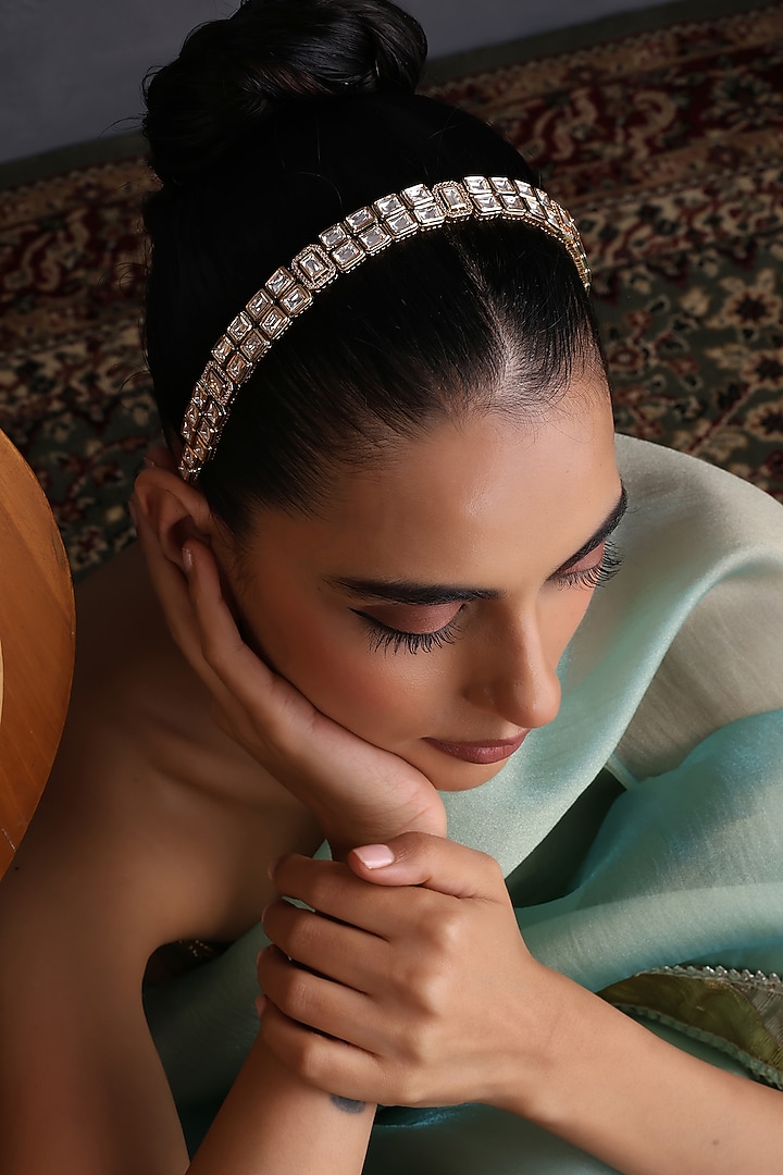 Gold Finish Kundan Polki Handcrafted Sheeshpatti by Swabhimann Jewellery at Pernia's Pop Up Shop