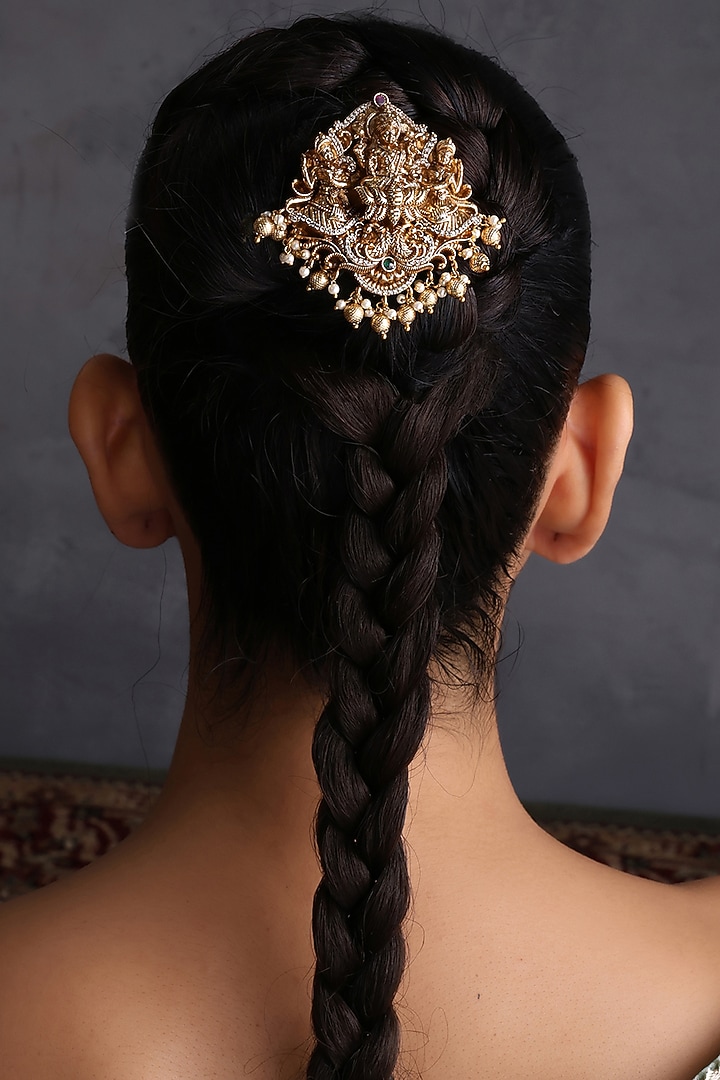 Gold Finish Brass Temple Braid Pin by Swabhimann Jewellery at Pernia's Pop Up Shop