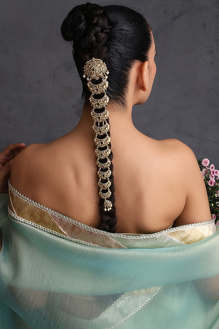 Gold Finish Multi-Colored Temple Braid Pin by Swabhimann Jewellery at Pernia's Pop Up Shop
