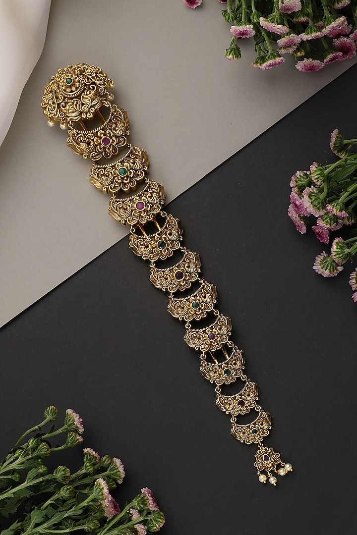 Gold Finish Multi-Colored Temple Braid Pin by Swabhimann Jewellery at Pernia's Pop Up Shop