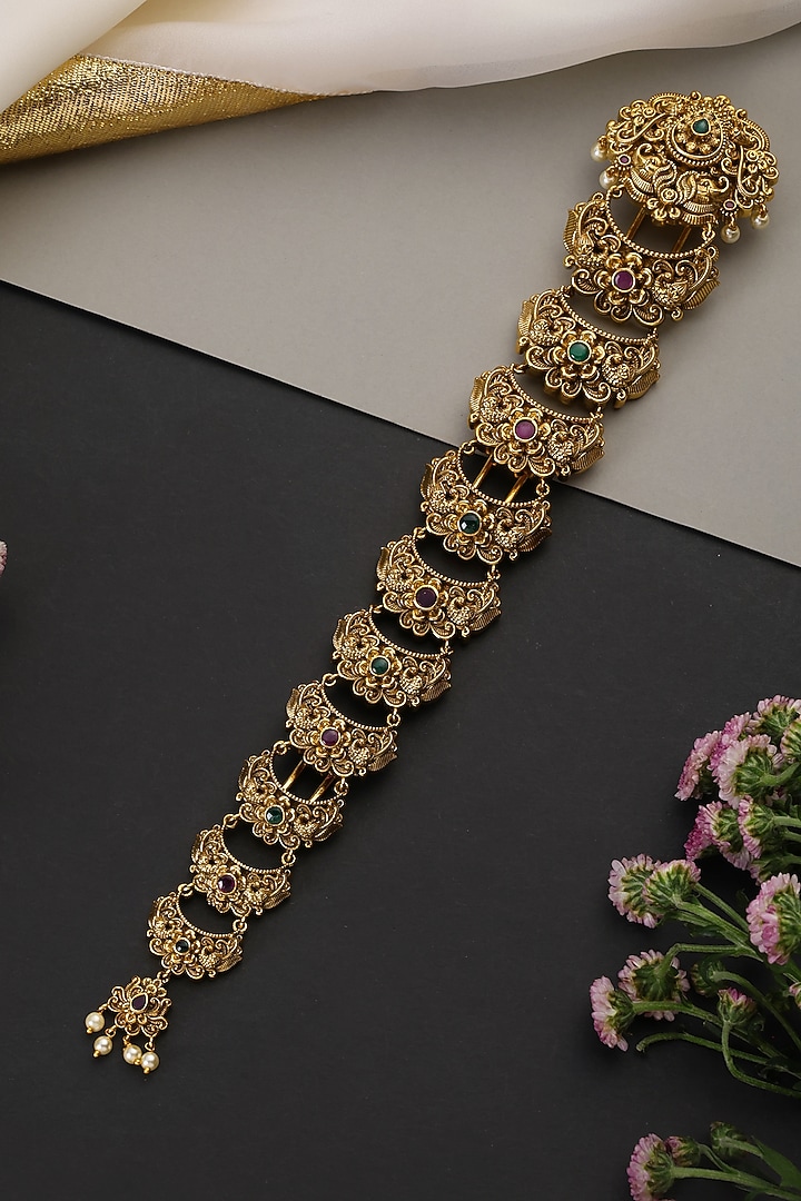 Gold Finish Multi-Colored Temple Braid Pin by Swabhimann Jewellery at Pernia's Pop Up Shop