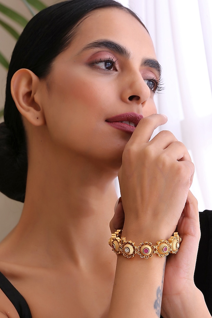 Gold Finish Kada With Kundan Polki by Swabhimann Jewellery at Pernia's Pop Up Shop