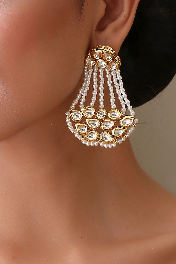 Gold Finish Kundan Polki Dangler Earrings by Swabhimann Jewellery at Pernia's Pop Up Shop